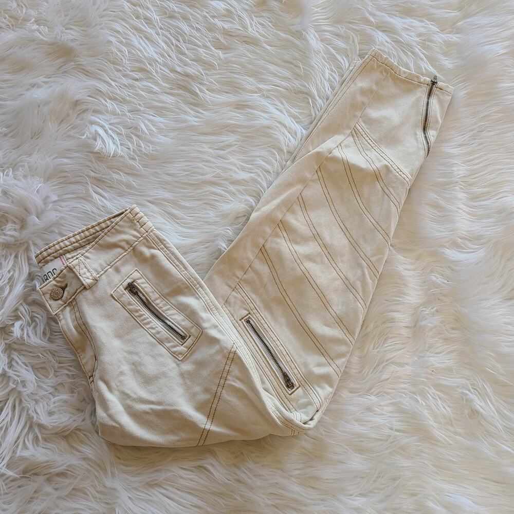 Urban Outfitters Jean Moto Y2K Tapered BDG Low Rise 24 Ivory Zipper Paneled - Picture 4 of 7